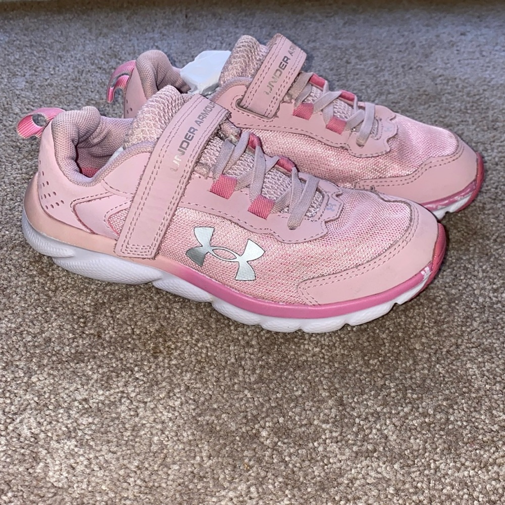 Under Armour pink slip on sneakers, size 2 youth